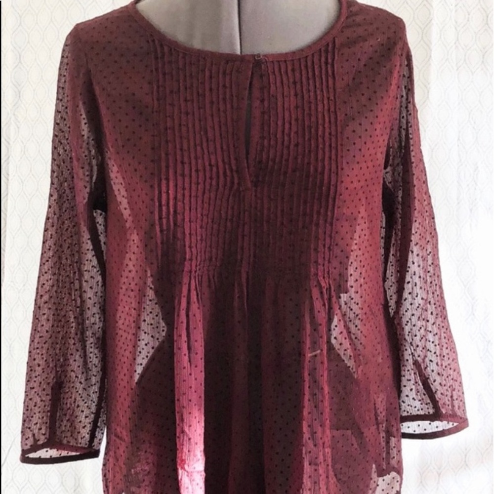 Old Navy wine clip dot sheer blouse